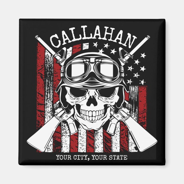 Aimant Personalized NAME Soldier Skull Dual Guns USA Flag (Devant)