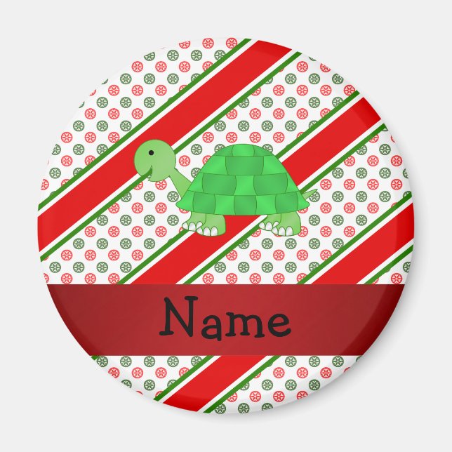 Aimant Personalized name turtle christmas polka (Devant)