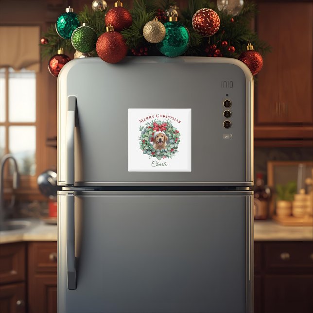 Aimant Personalized Pet Christmas with Wreath & Name (Créateur téléchargé)