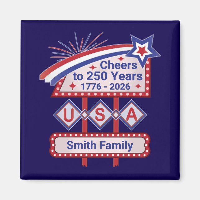 Aimant Personalized USA 250–Patriotic Retro Marquee (Devant)
