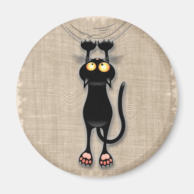 Aimant Personnage de chat drôle grattant le tissu (Devant)