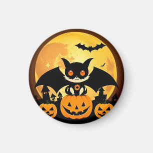 Aimant Personnage de chat Halloween mignon avec des citro