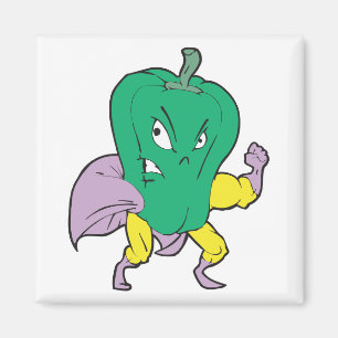 Aimant personnage de dessin animé poivron vert super-héro