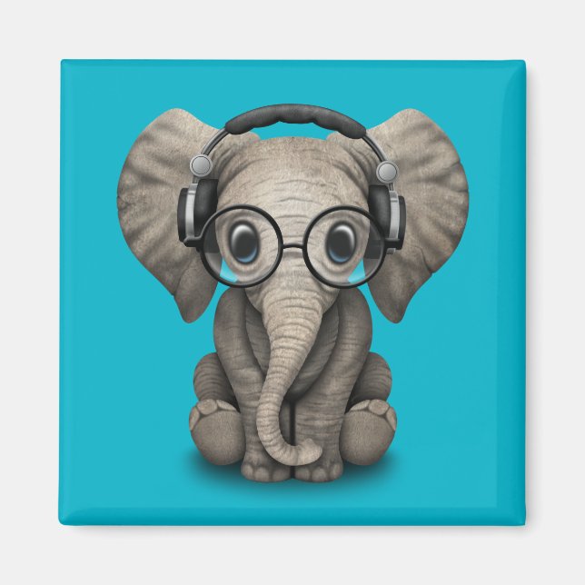 Aimant Personnalisable Baby Elephant Dj avec casque (Devant)
