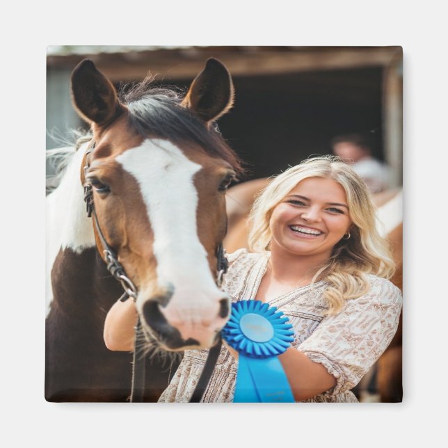 Aimant Personnalisation de photo de cheval de concours de (Devant)