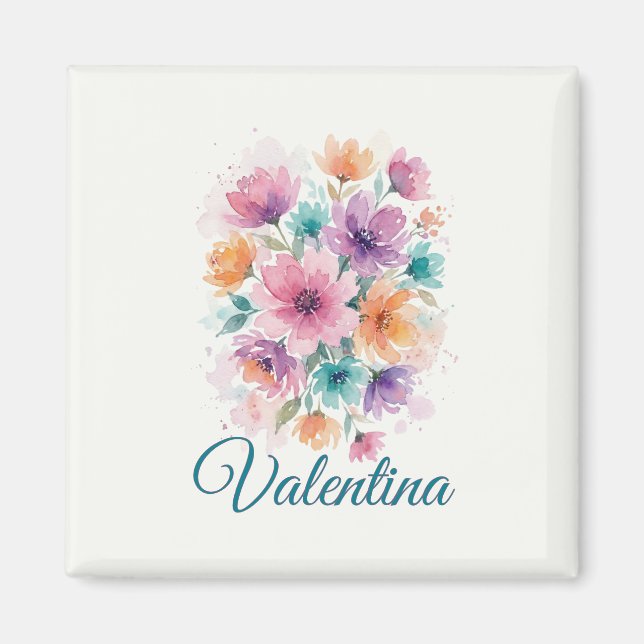 Aimant personnalisé à nom floral aquarelle (Devant)