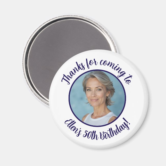 Aimant Personnalisé Anniversaire Nom de la photo 50e Merc (Recto/Verso)