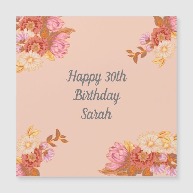 Aimant personnalisé Fleurs Joyeux Anniversaire (Devant)