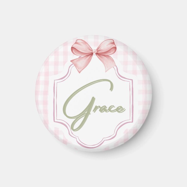 Aimant Personnalisé Grace Baby Girl Nursery Bow&En vichy (Devant)
