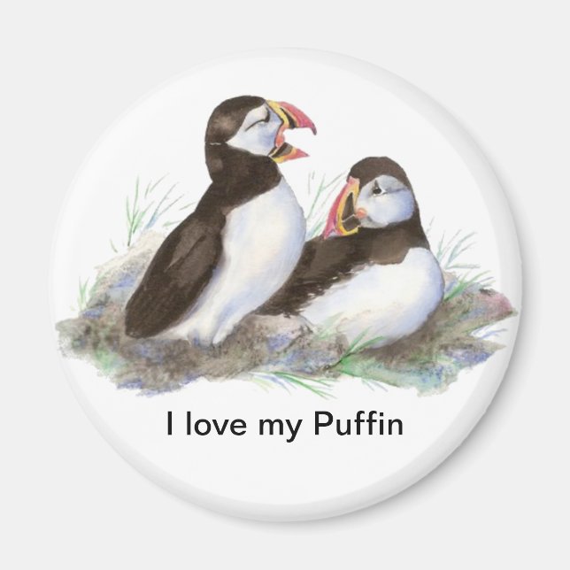 Aimant Personnalisé "I love my Puffin", de mignonettes d' (Devant)