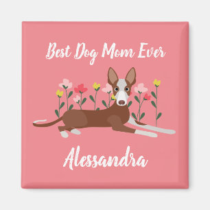 Aimant Personnalisé Meilleure maman chien Podenco rose Fl