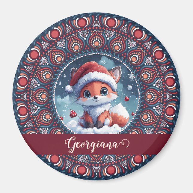 Aimant Personnalisé Noël mignon Kawaii Fox Dot Mandala (Devant)