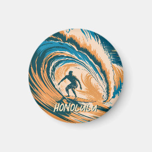 Aimant Personnalisé Rétro Honolulu Hawaii Surfer Surf Océ
