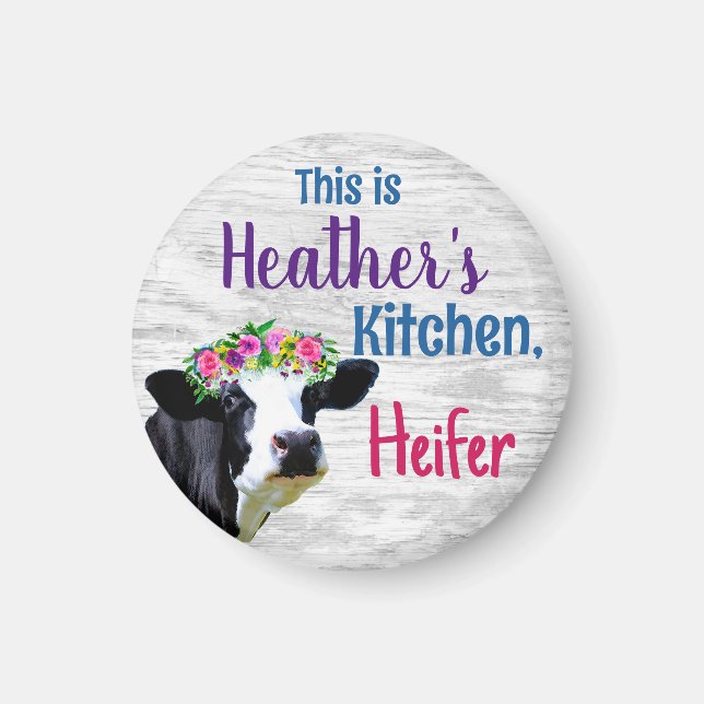 Aimant Personnalisé Votre nom cuisine Heifer Cow (Devant)