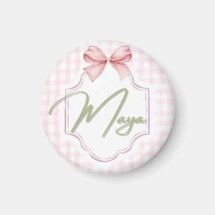 Aimant Personnalisée Maya Baby Girl Nursery Bow&En vichy