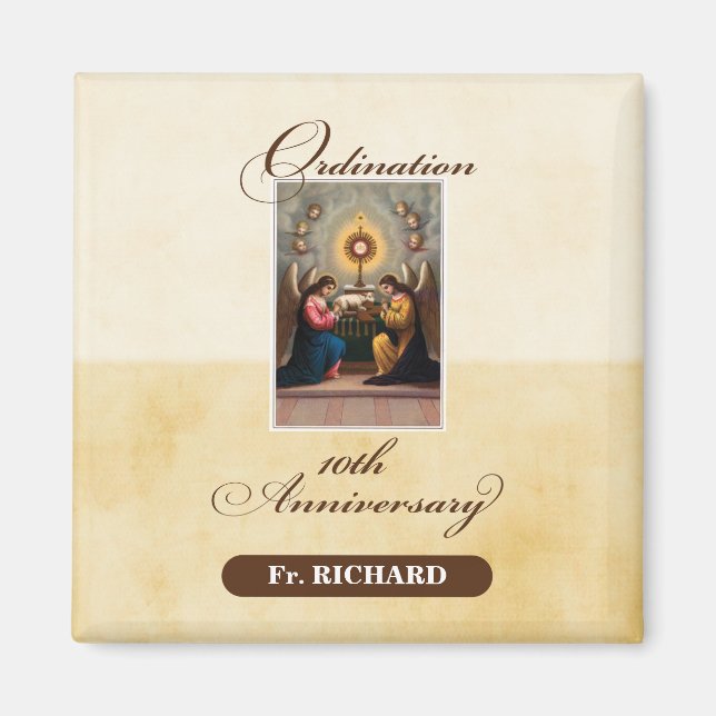 Aimant Personnaliser, 10e anniversaire d'ordination Anges (Devant)