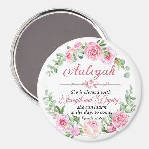 Aimant Personnaliser Prov 31:25 Fête des Mères Rose Rose