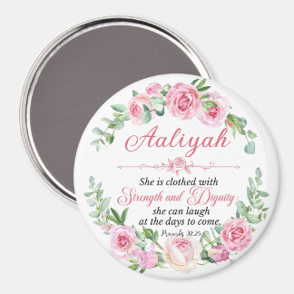 Aimant Personnaliser Prov 31:25 Fête des Mères Rose Rose