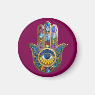 Aimant Pétales Colorés Feuilles Hamsa Saphir Troisième Œi