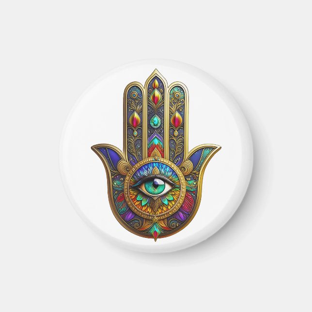 Aimant Pétales de fleurs de couleur de paon Hamsa Vert Tr (Devant)