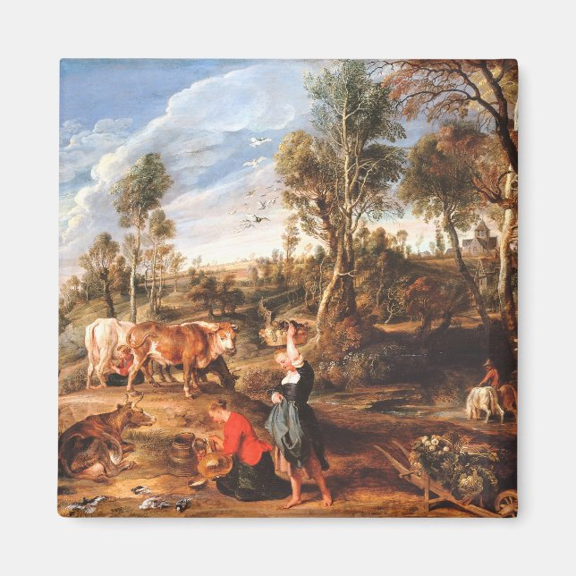 Aimant Peter Paul Rubens Milkmaips avec du bétail sur une (Devant)