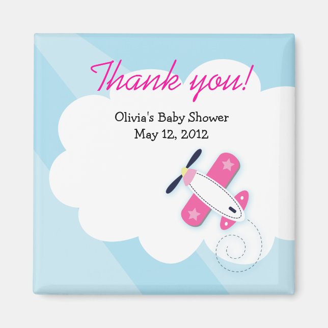Aimant Petit Aviateur rose Baby shower Favoriser l'aimant (Devant)