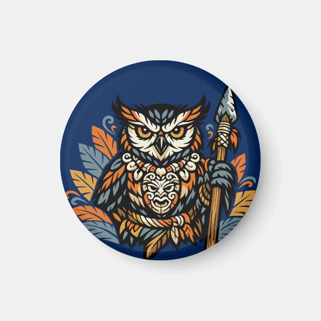 Aimant Petit Cadeau de Guerrier Tribal de Hibou (Devant)
