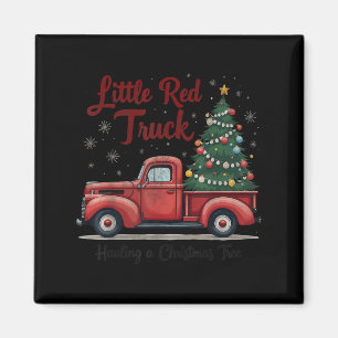Aimant Petit camion rouge transportant un arbre de Noël e