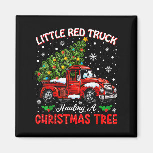 Aimant Petit camion rouge transportant un sapin de Noël