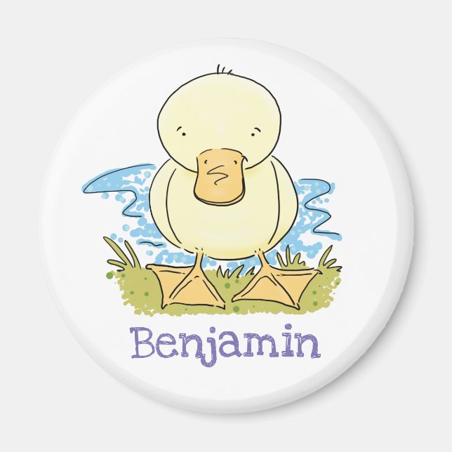 Aimant Petit canard mignon par étang dessin animé (Devant)
