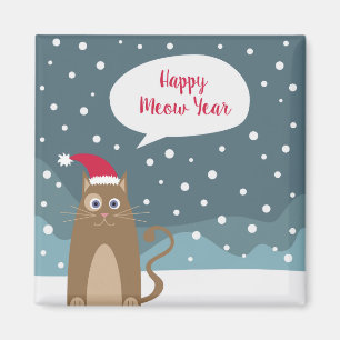 Aimant Petit chaton en caricature avec chapeau santa