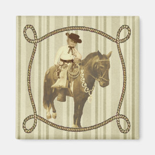 Aimant Petit Cowboy Vintage De L'Ouest À Cheval
