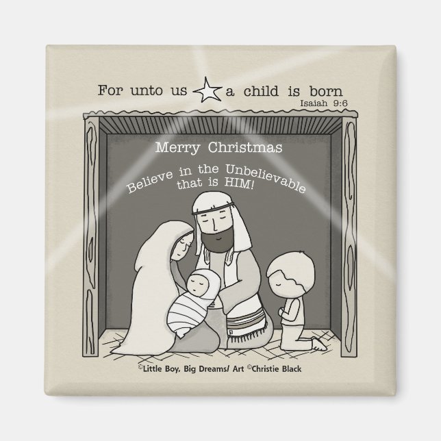 Aimant Petit garçon à la crèche-Joyeux Noël (Devant)