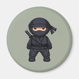 Aimant Petit guerrier ninja sur fond vert sauge