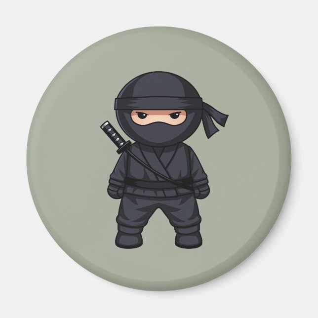 Aimant Petit guerrier ninja sur fond vert sauge (Devant)