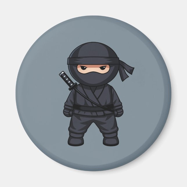 Aimant Petit guerrier ninja sur gris (Devant)