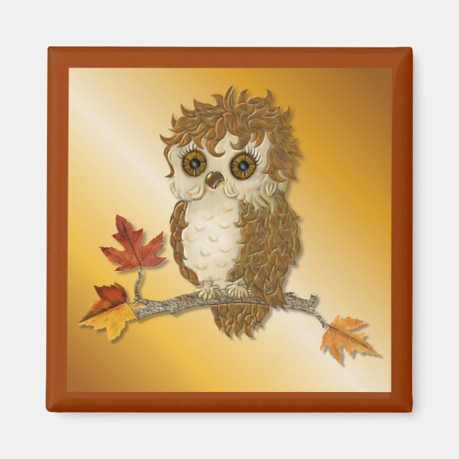 Aimant Petit hibou Whoo de l'automne (Devant)