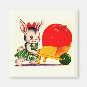 Aimant petit lapin poussant chariot avec grande grande po