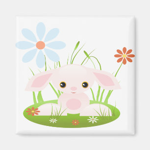 Aimant Petit lapin rose de bébé avec des fleurs