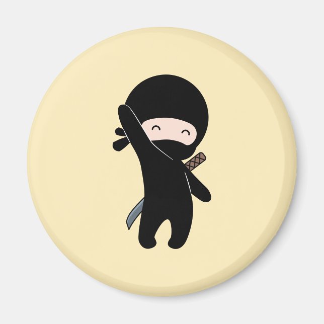 Aimant Petit ninja heureux sur fond jaune (Devant)