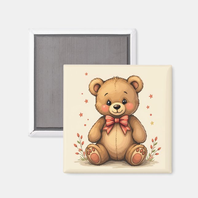 Aimant Petit ours brun mignon adorable avec cravate (Recto/Verso)