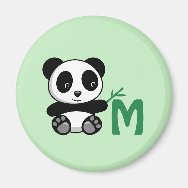 Aimant Petit panda mignon avec Monogramme à bâtonnet de b (Devant)