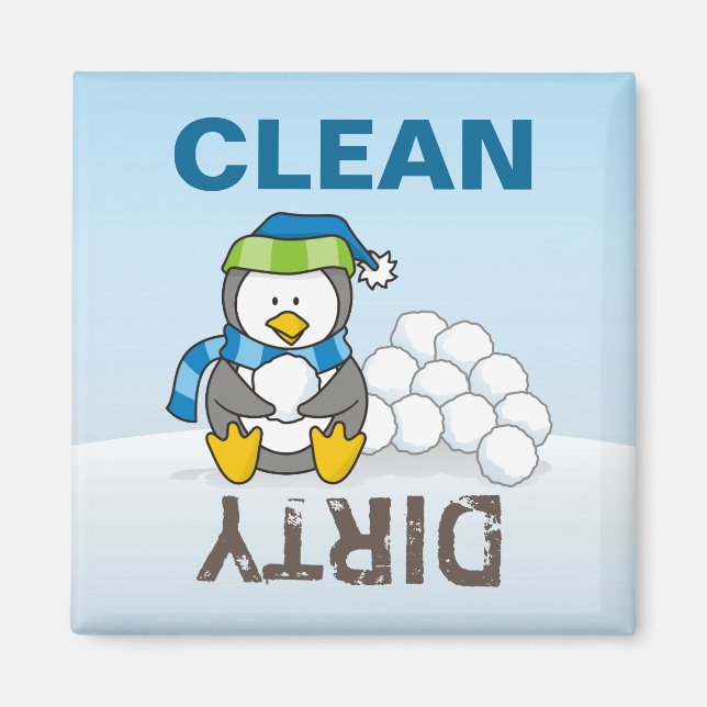Aimant Petit pingouin assis avec des boules de neige (Devant)