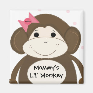 Aimant Petit singe avec un nœud rose dans les cheveux