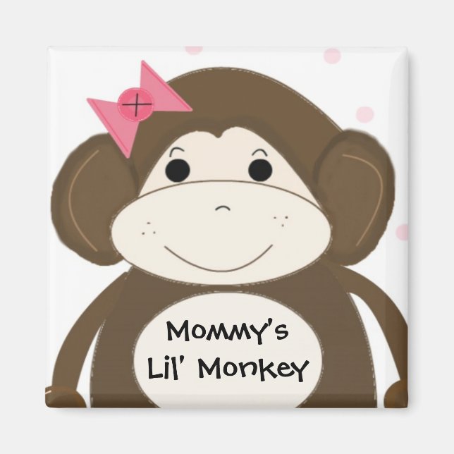 Aimant Petit singe avec un nœud rose dans les cheveux (Devant)