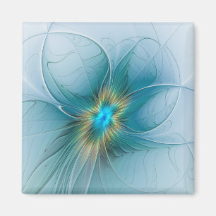 Aimant Petite Beauté Moderne Fleur d'Art Fractal Bleu Or