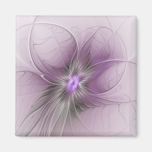Aimant Petite Beauté Moderne Gris Mauve Art Fractal Fleur (Devant)