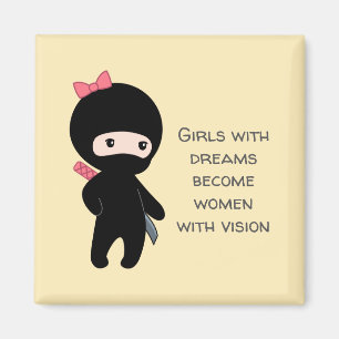 Aimant Petite citation de fille Ninja sur Jaune
