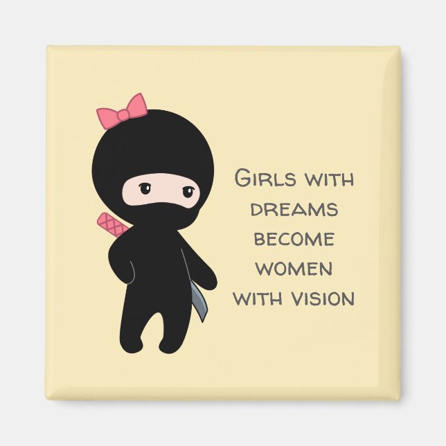 Aimant Petite citation de fille Ninja sur Jaune (Devant)