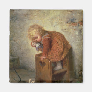 Aimant Petite fille avec un lapin